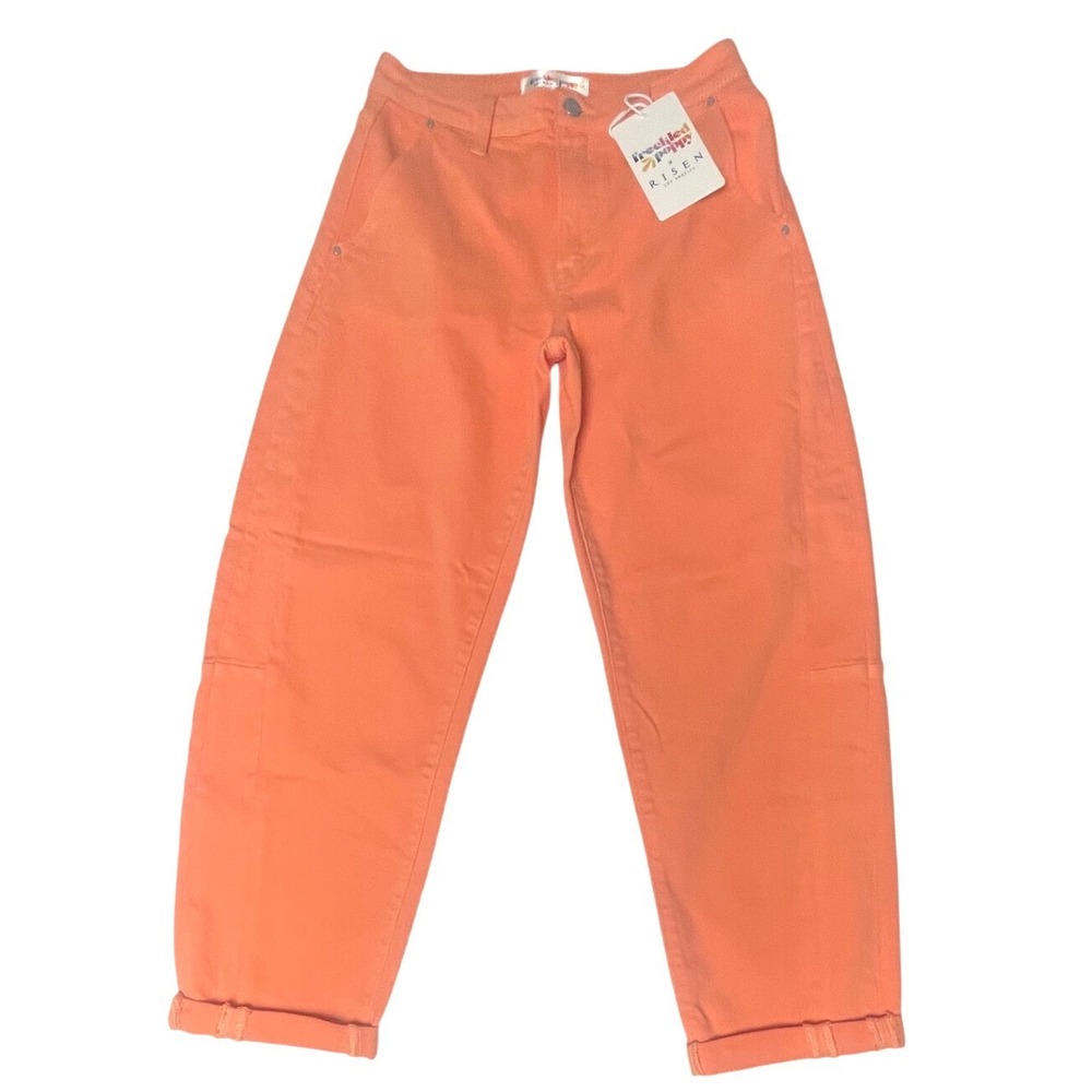 Freckled Poppy Risen Coral Peach Barrel Relaxed Cuffed Denim Jeans Women's 27